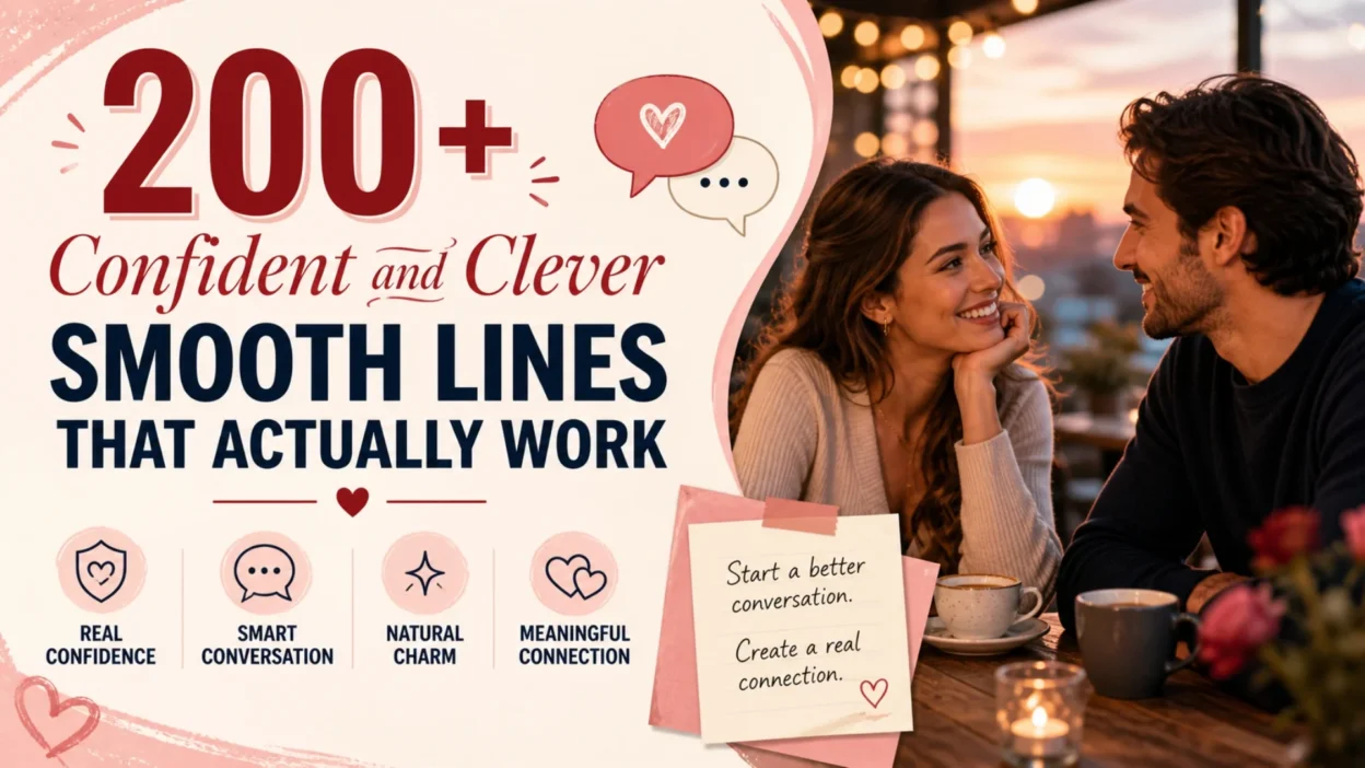 200+ confident and clever smooth lines image with romantic couple, sunset date, and conversation tips