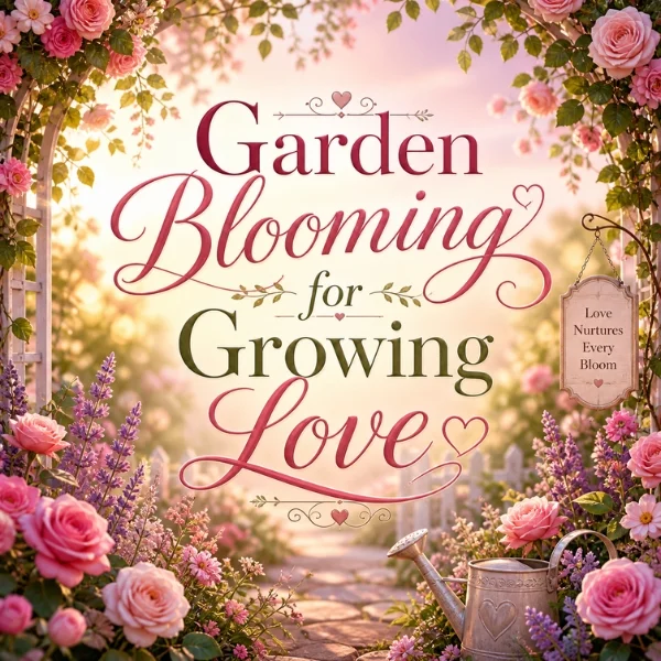 Garden Blooming for Growing Love with roses, floral arch, and a romantic spring garden path