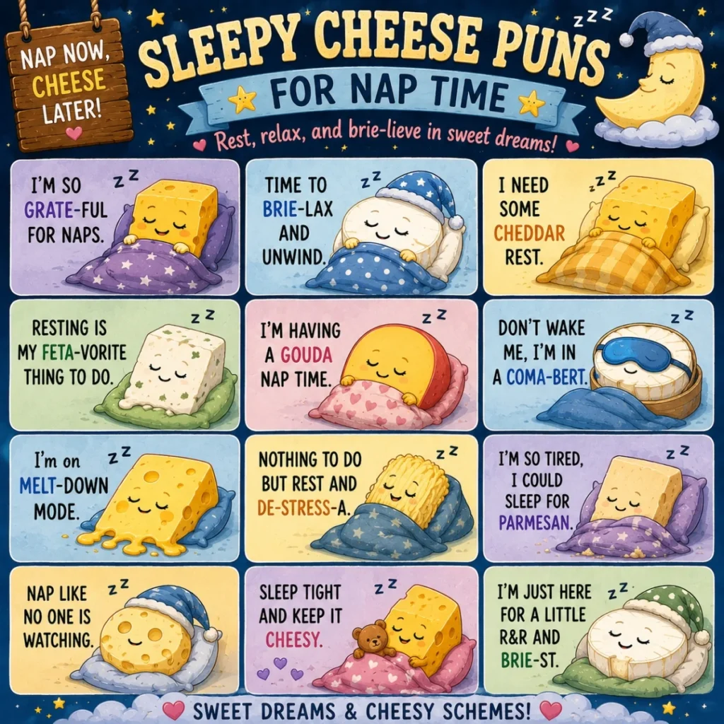 Sleepy Cheese Puns For Nap Time