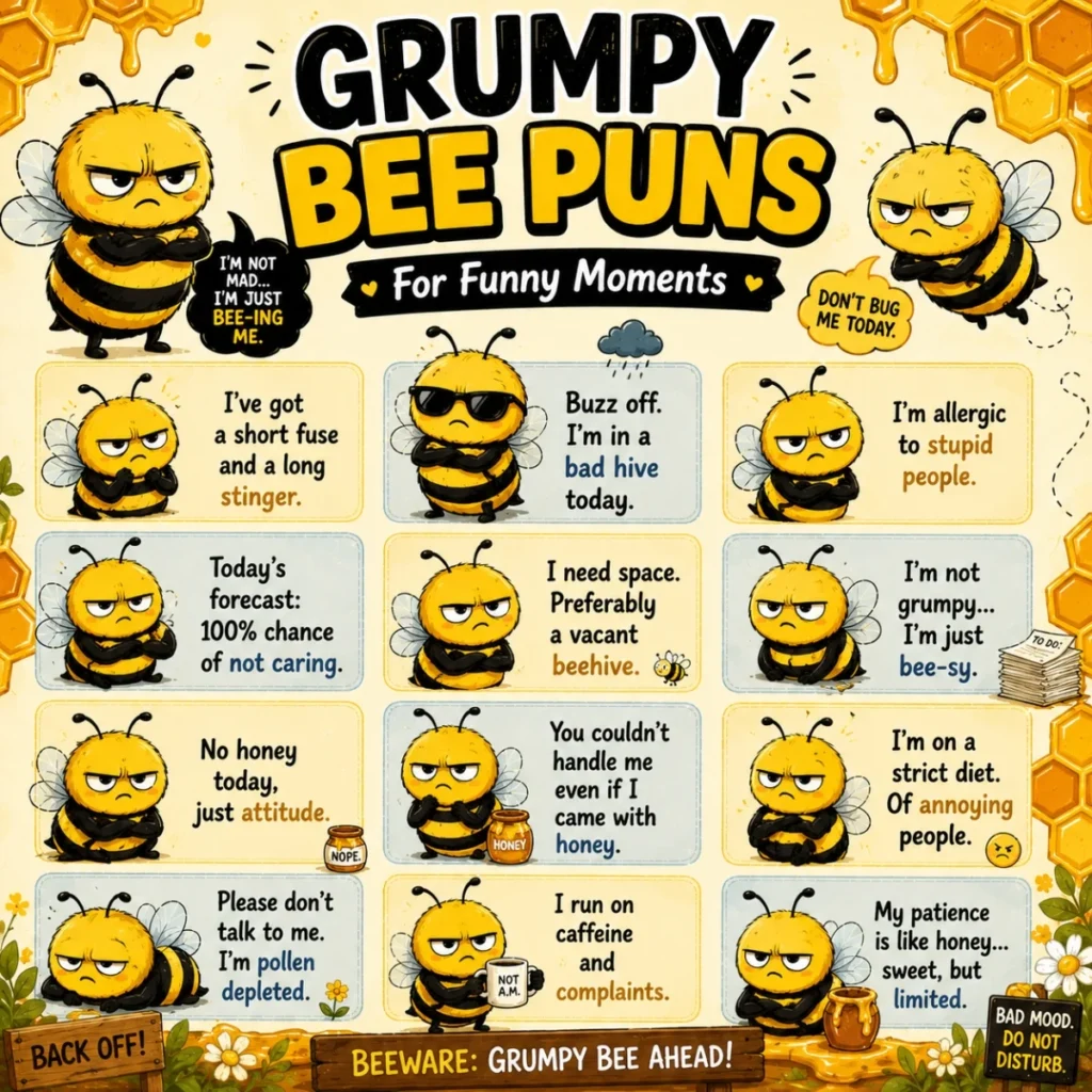 🐝 Grumpy Bee Puns For Funny Moments