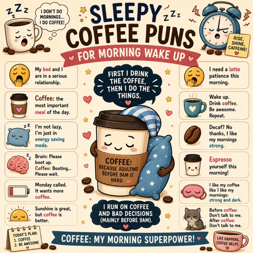 😴 Sleepy Coffee Puns For Morning Wake Up