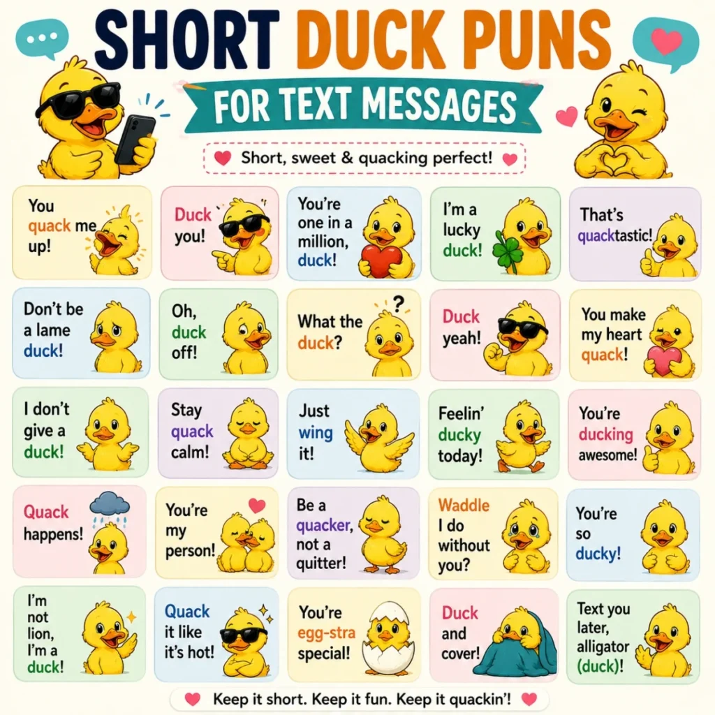 🦆 Short Duck Puns For Text Messages