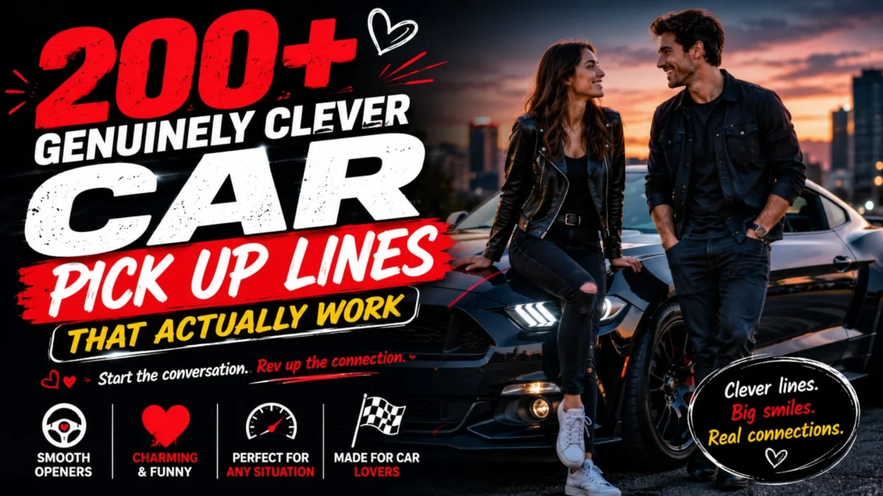 Car pick up lines with funny flirting, confident openers, and automotive-themed romance quotes