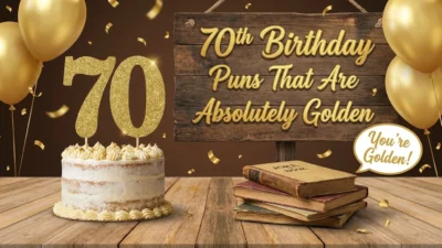 70th birthday puns with golden humor, funny milestone birthday jokes, and cheerful celebration wordplay