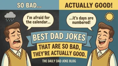 Funny dad telling classic dad jokes while family laughs together at home, perfect for humor and family fun