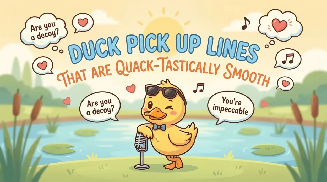 Duck pick up lines with funny quack jokes, cute duck humor, and smooth romantic one-liners for laughs