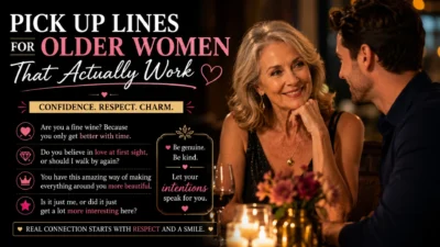 Charming pick up lines for older women featuring respectful flirting, confidence, and meaningful conversation.
