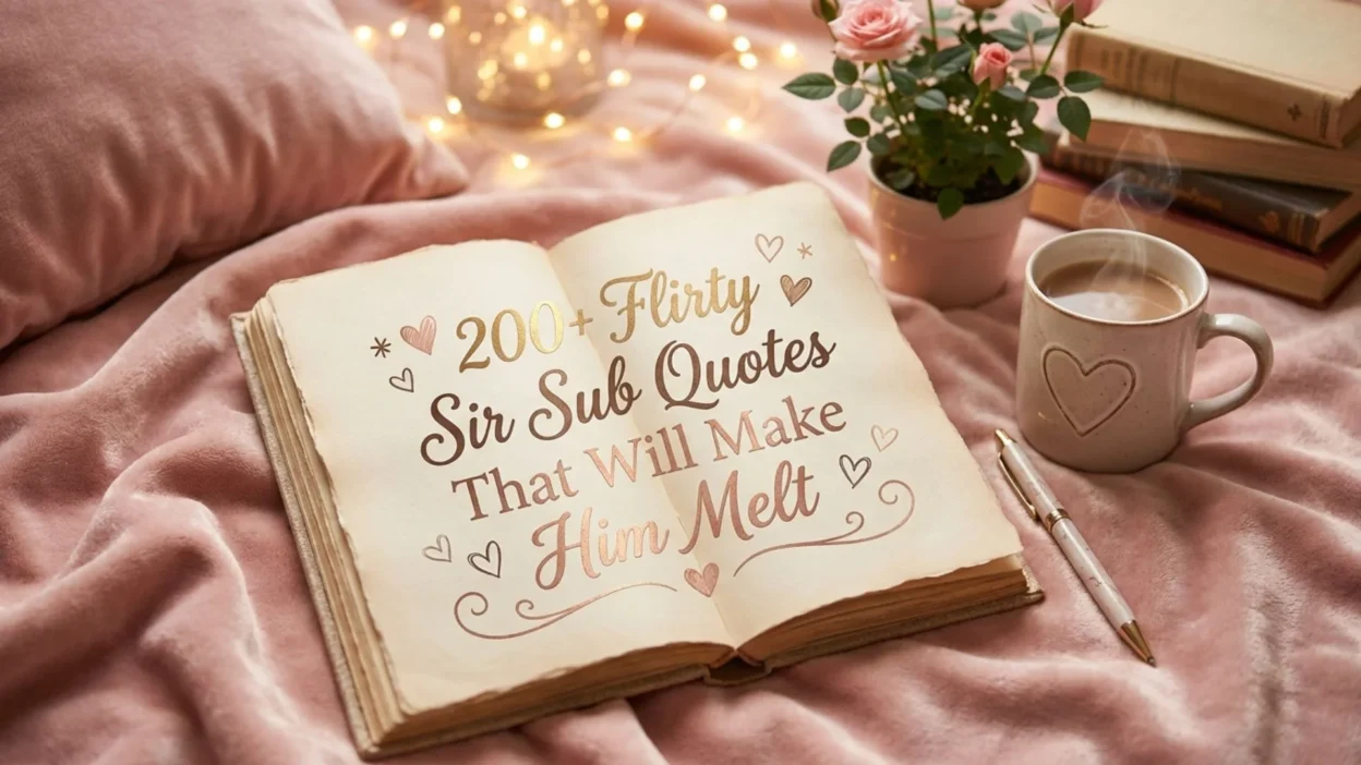 Romantic typography featuring flirty sir sub quotes with elegant hearts and a soft pink background for couples.