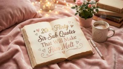 Romantic typography featuring flirty sir sub quotes with elegant hearts and a soft pink background for couples.