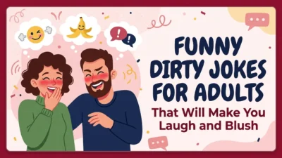 Funny jokes for adults graphic with playful typography and a lighthearted humor theme