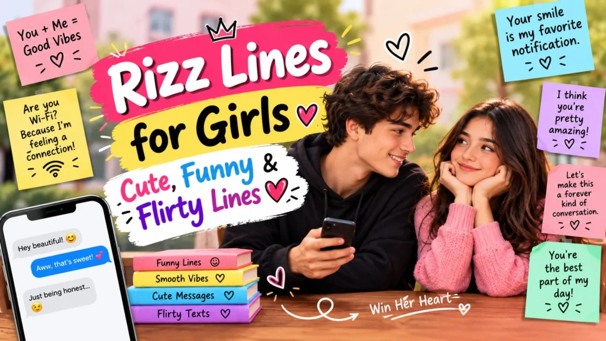 Cute, funny, and flirty rizz lines for girls to impress your crush and make her smile.