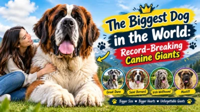 The biggest dog in the world beside a woman, featuring record-breaking giant canine breeds.