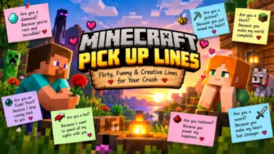 Minecraft pickup lines featuring funny, cute, and flirty gamer-themed jokes for your crush