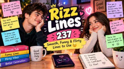 Rizz lines featured image with playful romantic vibes, flirty messages, and charming conversation ideas.