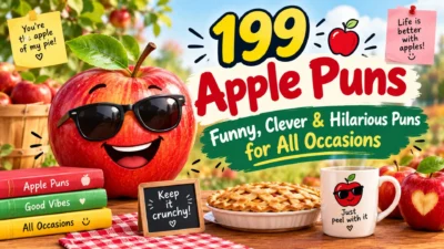 199 apple puns featuring funny, clever, and hilarious apple jokes for captions, autumn fun, and every occasion.