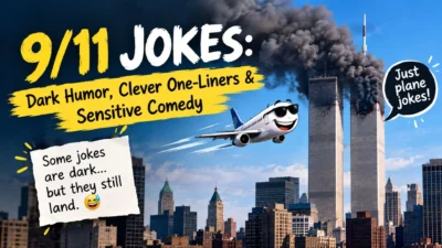 9/11 jokes thumbnail featuring dark humor, clever one-liners, and sensitive comedy with a New York skyline.