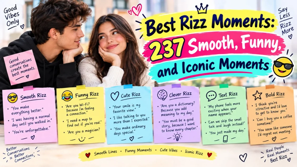**Alt Text** Best rizz moments featuring 237 smooth, funny, and iconic flirting moments with a charming couple.