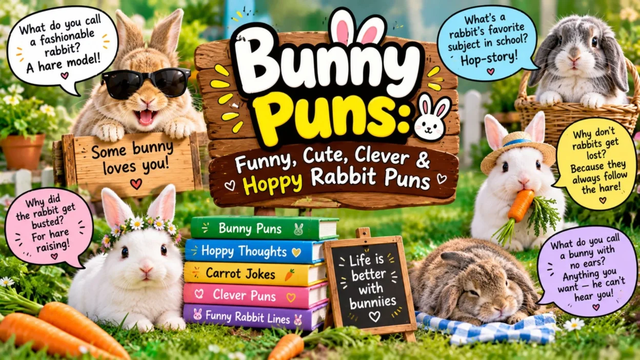 Bunny Puns: Funny, Cute, Clever & Hoppy Rabbit Puns with Adorable Bunnies 🐰