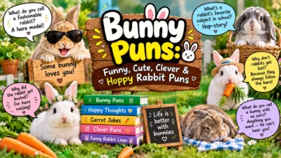 Bunny Puns: Funny, Cute, Clever & Hoppy Rabbit Puns with Adorable Bunnies 🐰