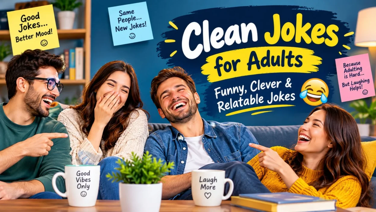 Clean jokes for adults featuring funny, clever, and relatable humor for everyday laughs