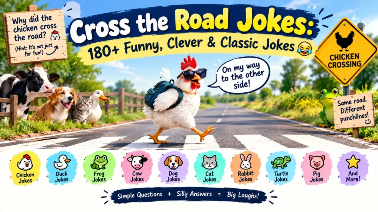 Cross the road jokes featuring 180+ funny, clever, and classic chicken and animal jokes