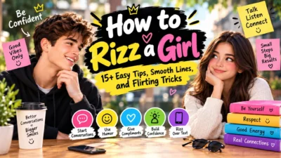 How to rizz a girl with 15+ easy tips, smooth pickup lines, confidence, and flirting tricks.
