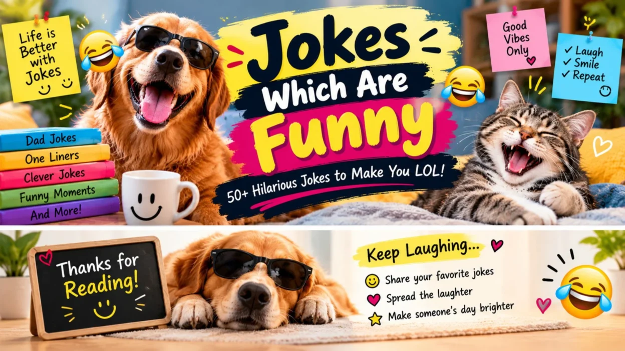 Jokes which are funny featuring a laughing dog, amused cat, and hilarious joke emojis
