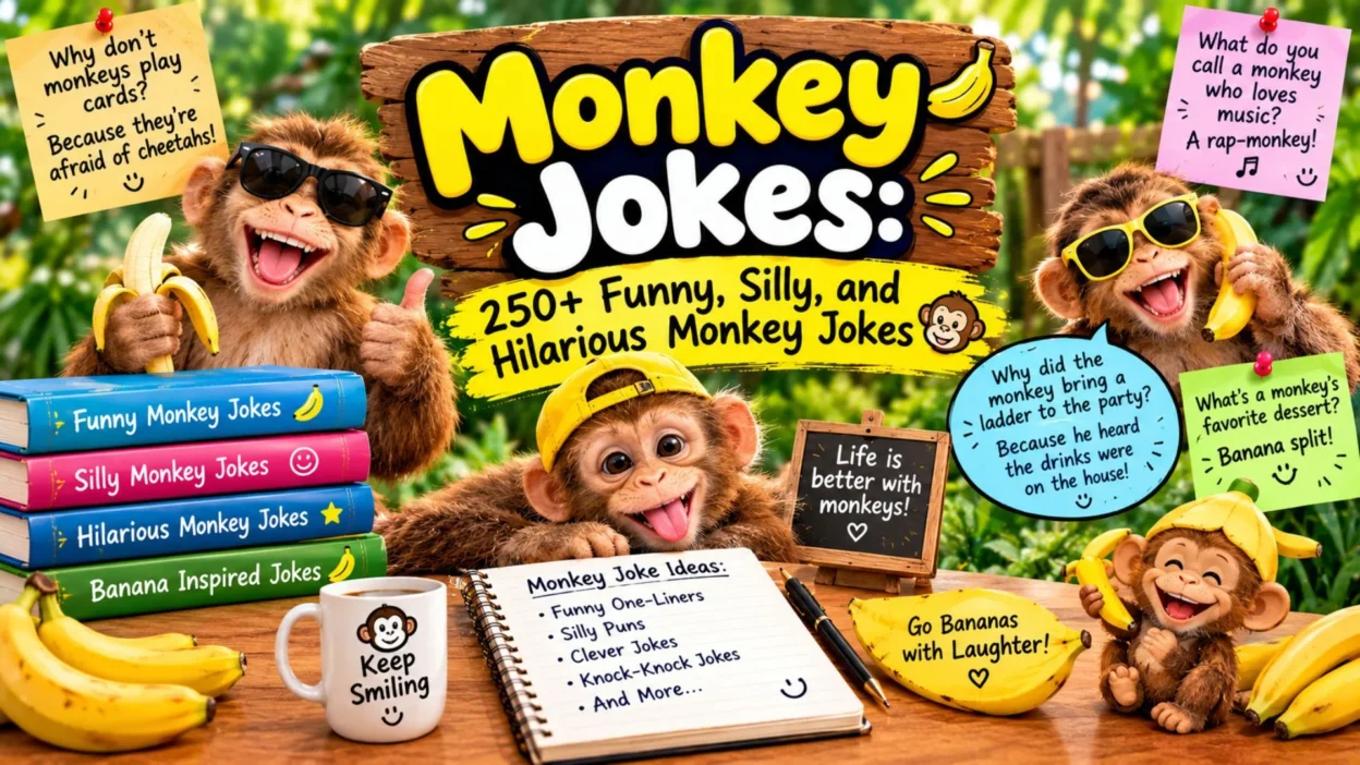 Monkey Jokes: 250+ Funny, Silly, and Hilarious Monkey Jokes with Playful Cartoon Monkeys 🐒