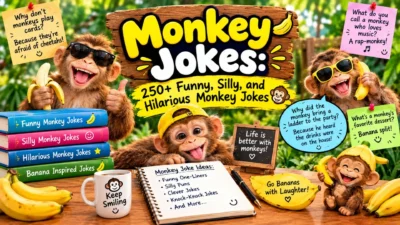 Monkey Jokes: 250+ Funny, Silly, and Hilarious Monkey Jokes with Playful Cartoon Monkeys 🐒