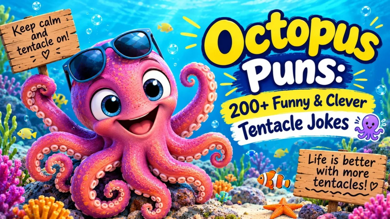 Octopus Puns: 200+ funny and clever tentacle jokes, ocean humor, and hilarious octopus wordplay.