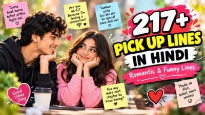 217+ pick up lines in Hindi featuring a romantic couple and funny, cute flirting ideas to impress a girl.