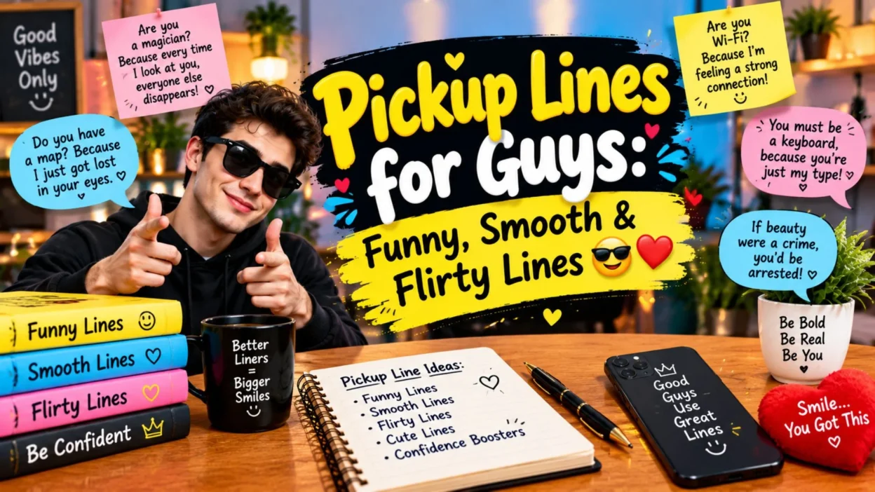 Pickup Lines for Guys: Funny, Smooth & Flirty Lines with Romantic Cartoon-Style Design 😎❤️