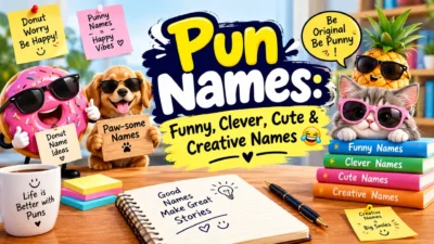 Pun Names: Funny, Clever, Cute & Creative Names with Colorful Cartoon Characters 😂