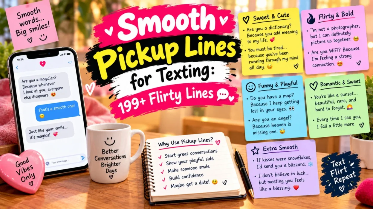 Smooth Pickup Lines for Texting: 199+ Funny, Cute, and Flirty Lines to Make Someone Smile 💬❤️